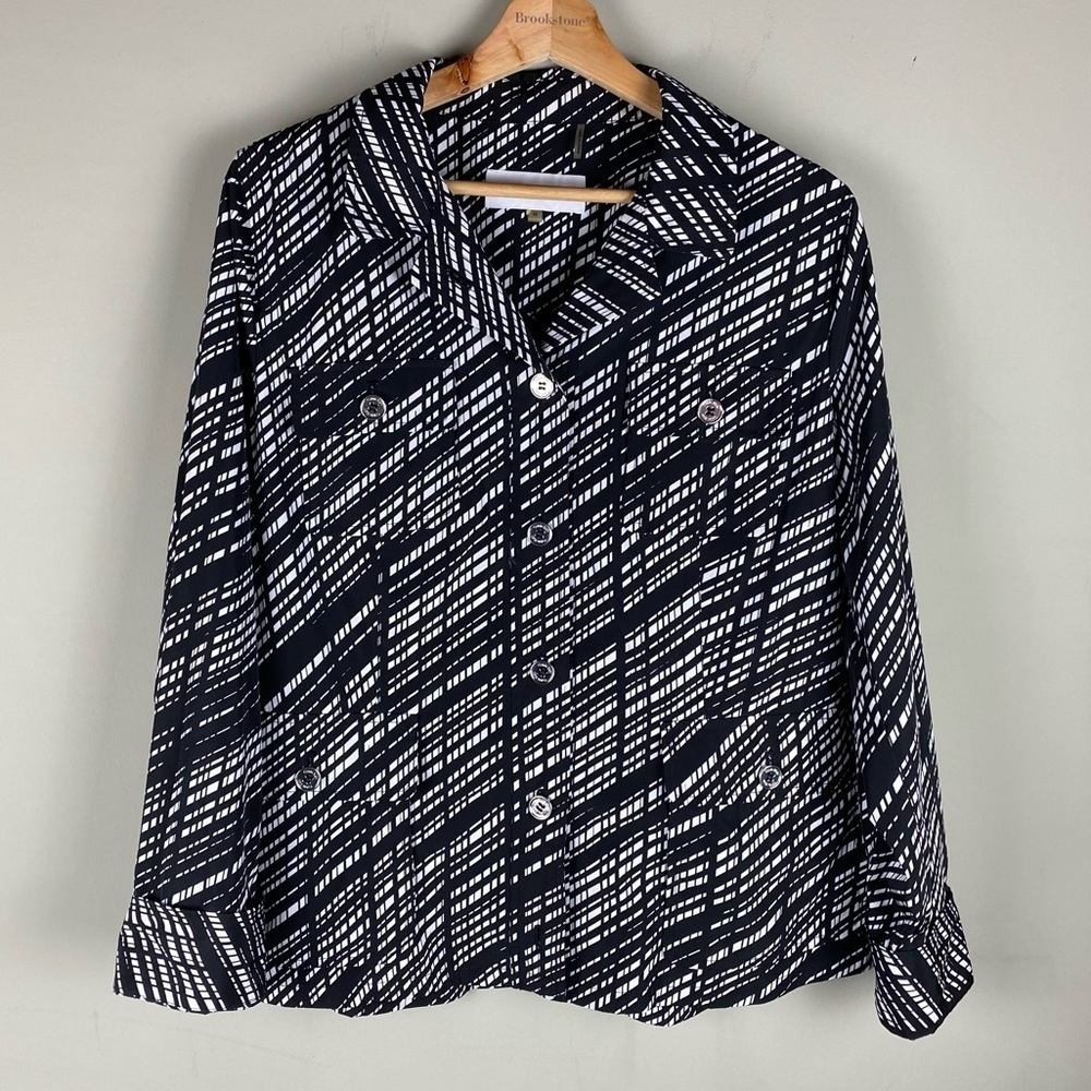 Calvin Klein: Geometric Print Button Up Windbreaker Rain Blazer Jacket Medium